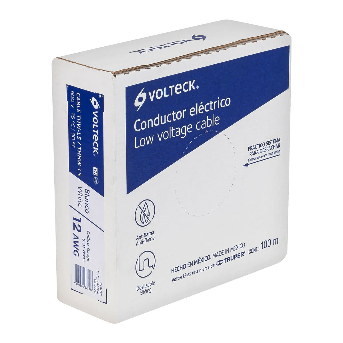 Caja con 100 m de cable THHW-LS 12 AWG blanco, Volteck