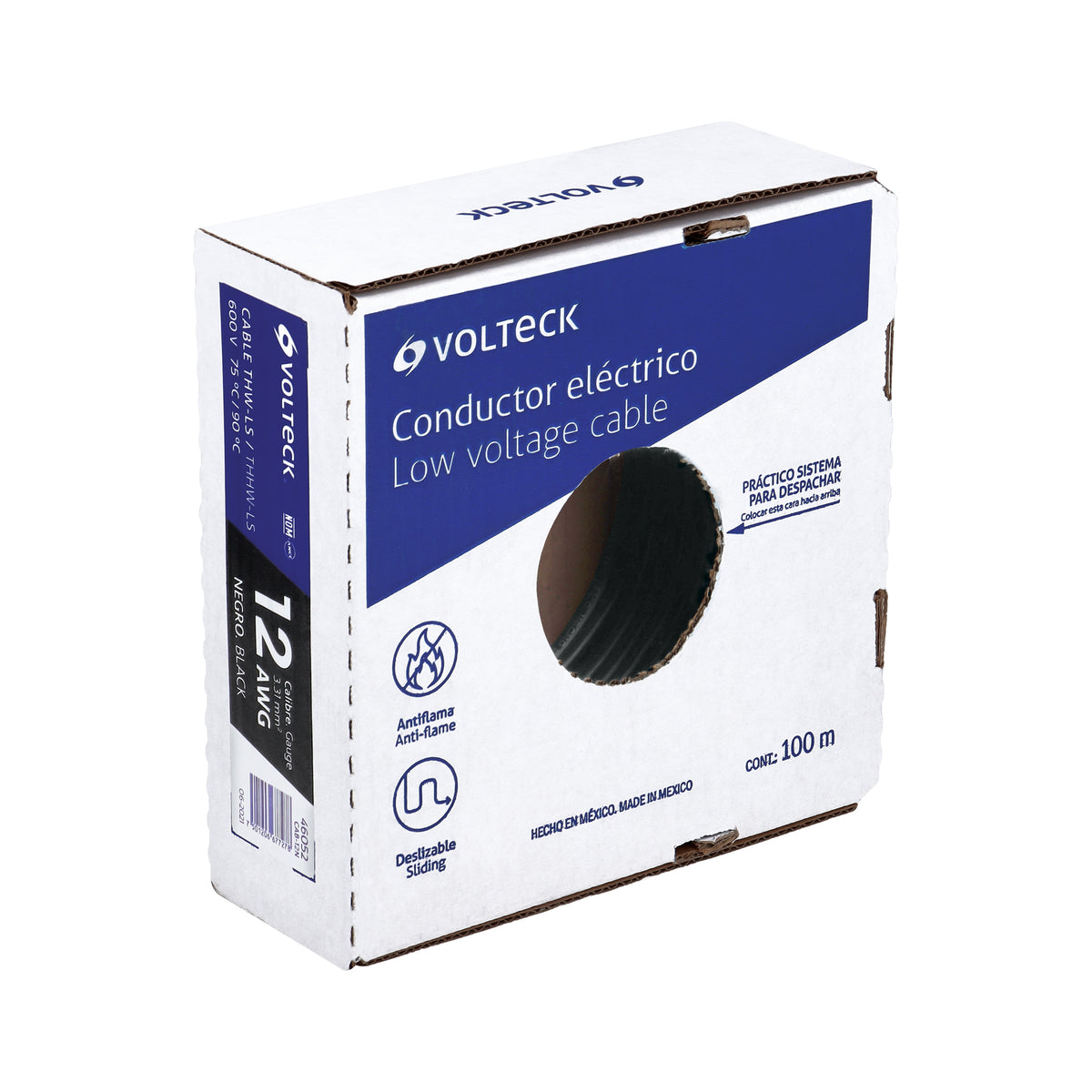 Caja con 100 m de cable THHW-LS 12 AWG negro, Volteck