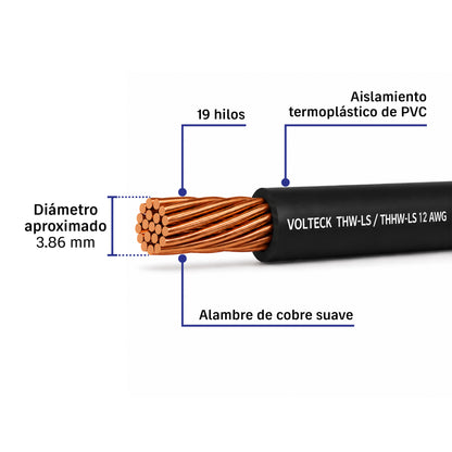 Caja con 100 m de cable THHW-LS 12 AWG negro, Volteck