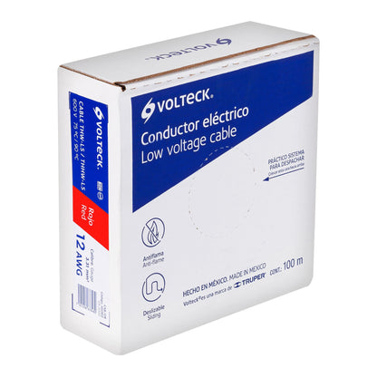 Caja con 100 m de cable THHW-LS 12 AWG rojo, Volteck