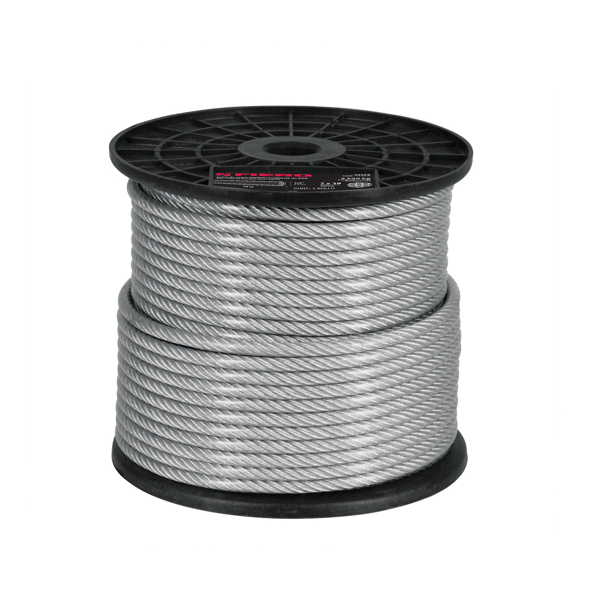 Metro cable flexible 3/16” acero 7x19 recubierto PVC, 75 m, FIERO