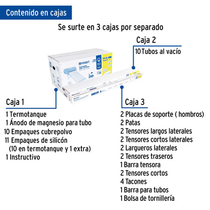 Calentador solar de agua, 10 tubos, FOSET