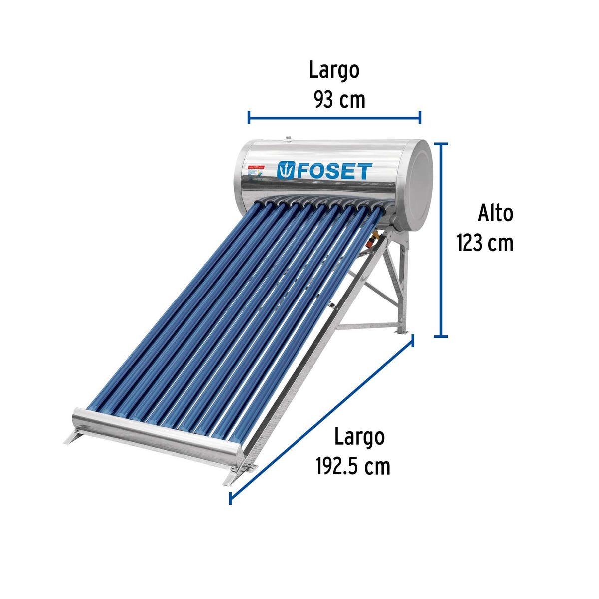 Calentador solar de agua, 10 tubos, FOSET