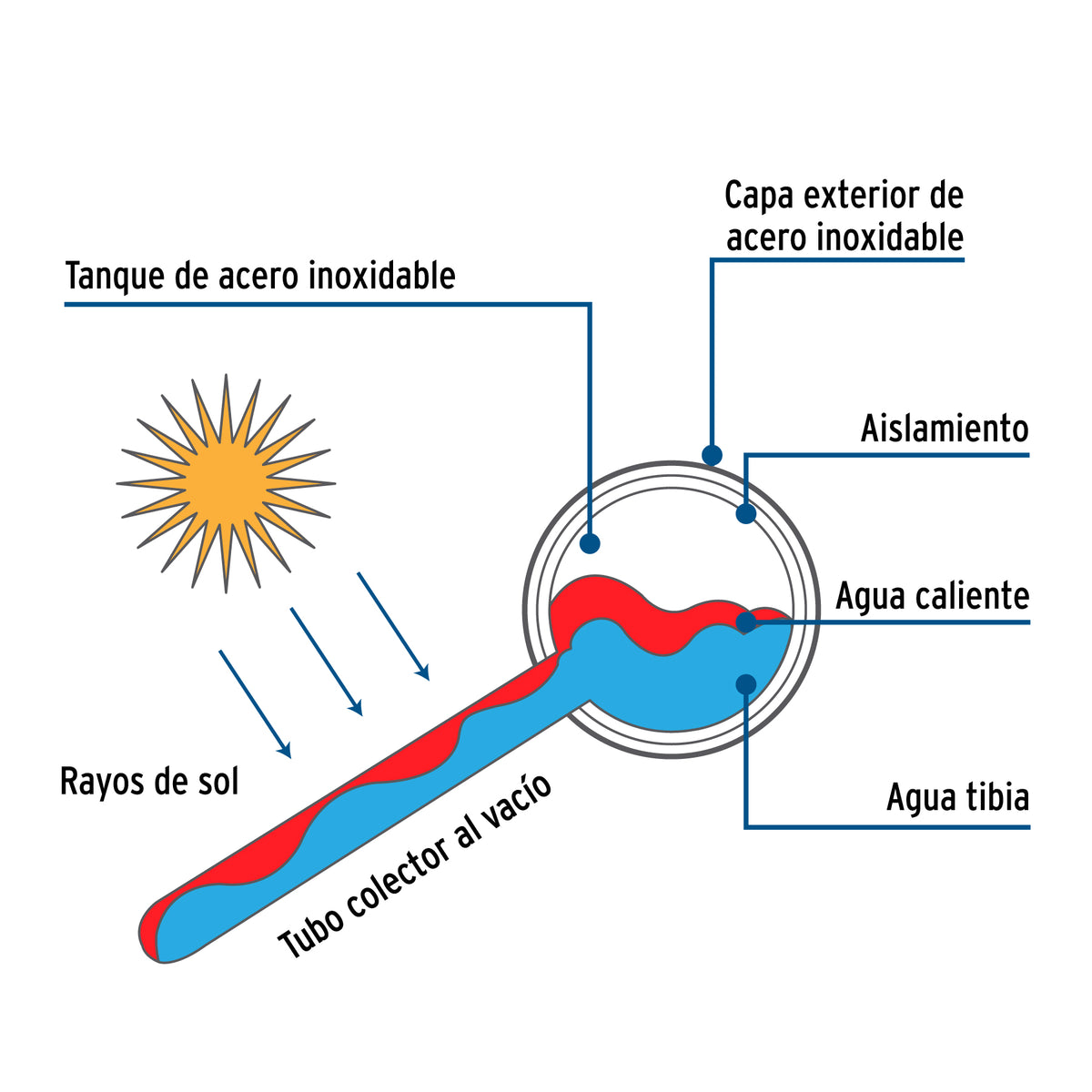 Calentador solar de agua, 12 tubos, 150 L, 4 personas, FOSET