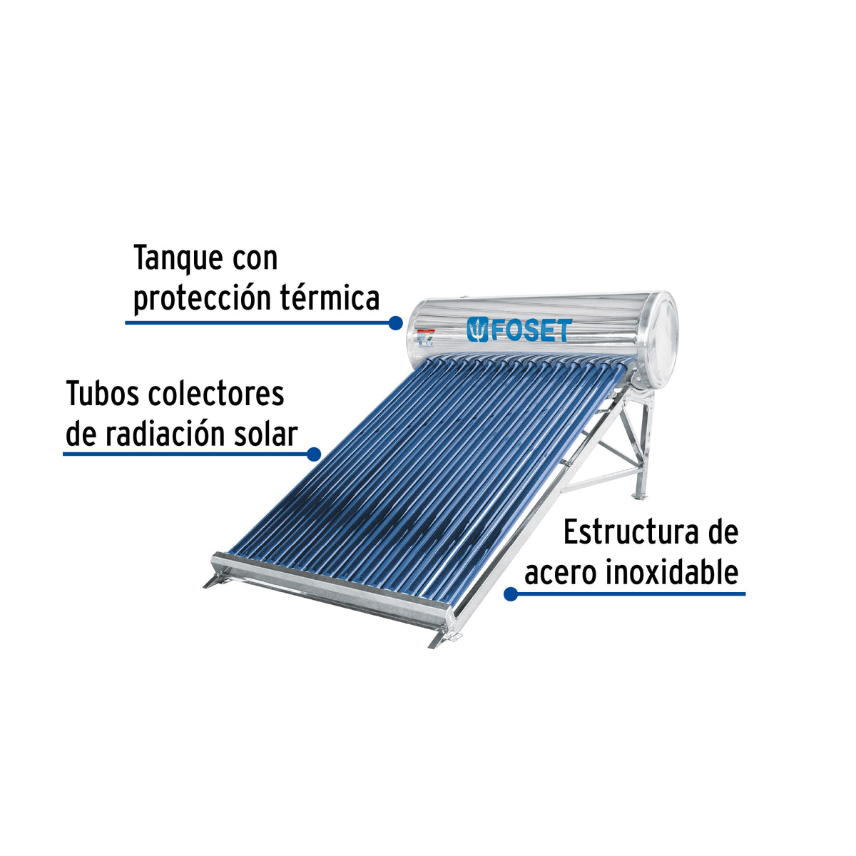 Calentador solar de agua, 15 tubos, FOSET