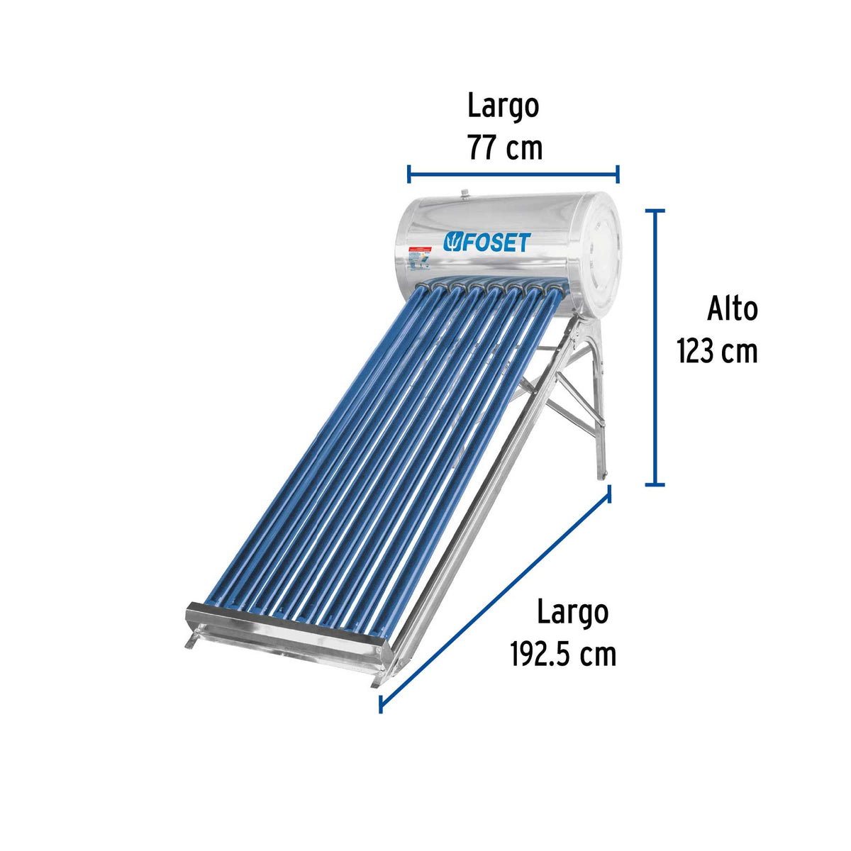Calentador solar de agua, 8 tubos, FOSET