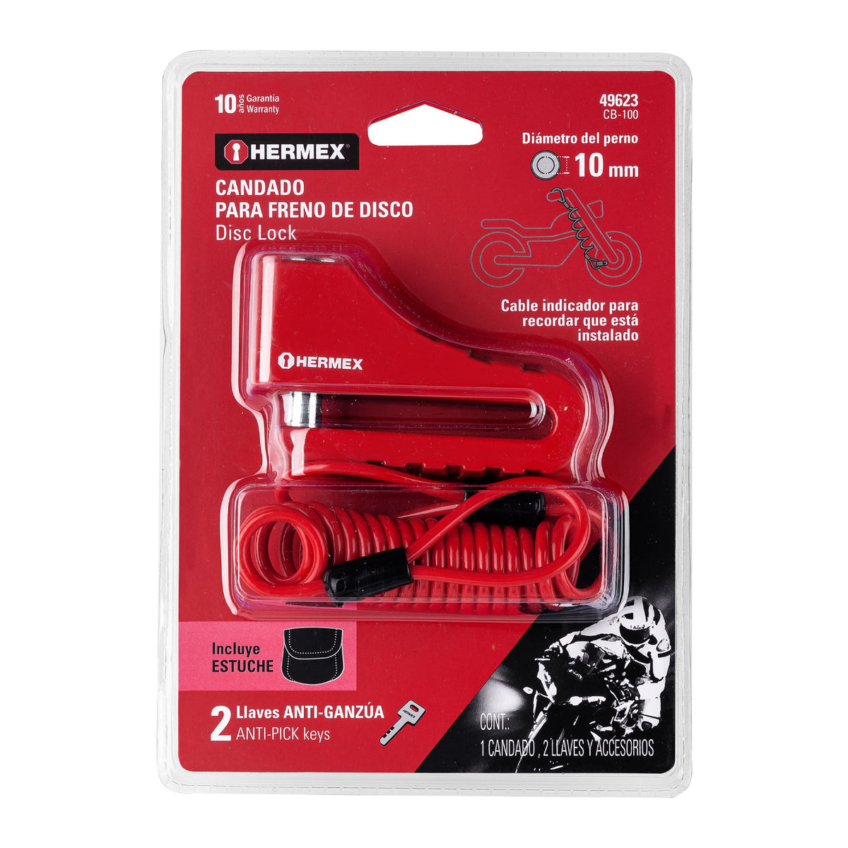 Candado para freno de disco de motocicleta, 10 mm, llave de disco, HERMEX