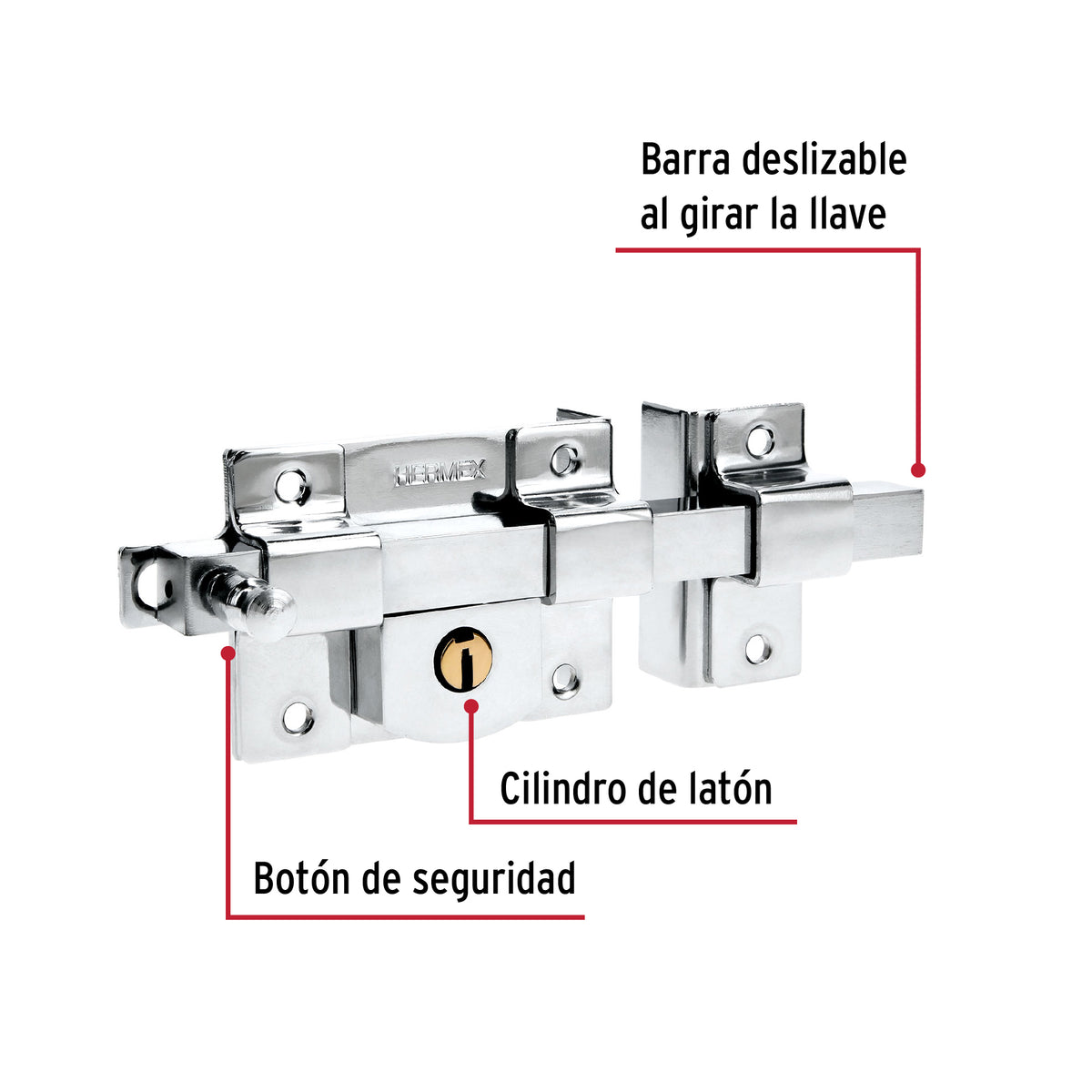 Cerradura de barra fija, derecha, HERMEX