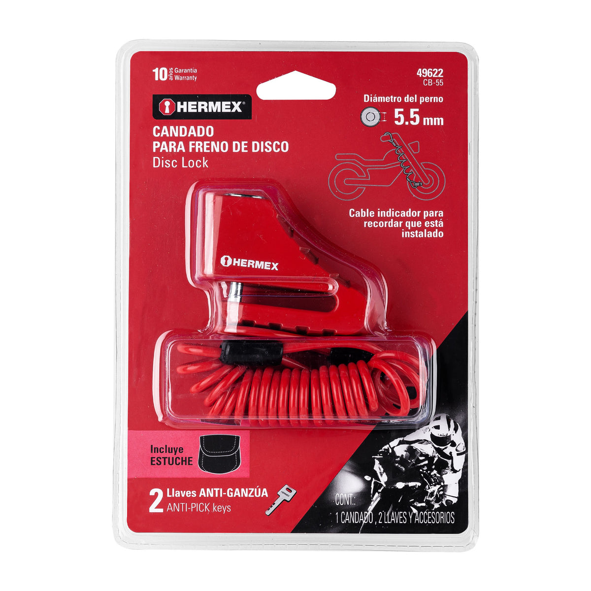Candado para freno de disco de motocicleta, 5.5 mm, llave de disco, HERMEX
