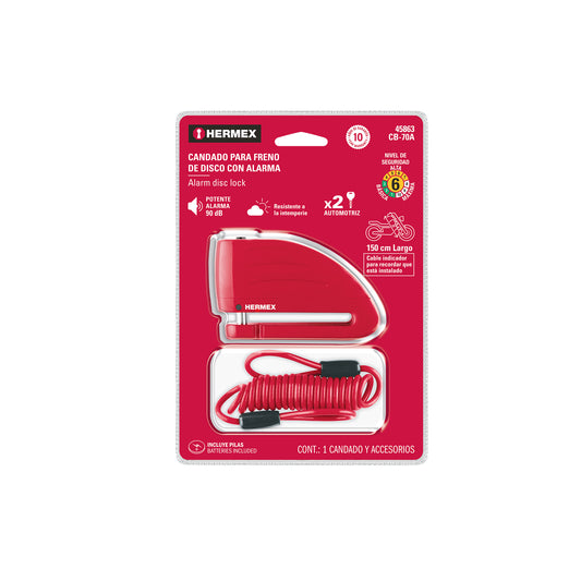 Candado para disco de motocicleta, perno de 7 mm, con alarma, HERMEX