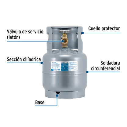 Cilindro portátil para gas LP, 2 kg, FOSET