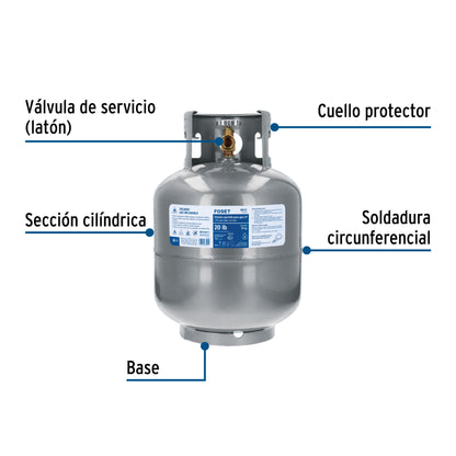 Cilindro portátil para gas LP, 20 lb (9 kg), FOSET