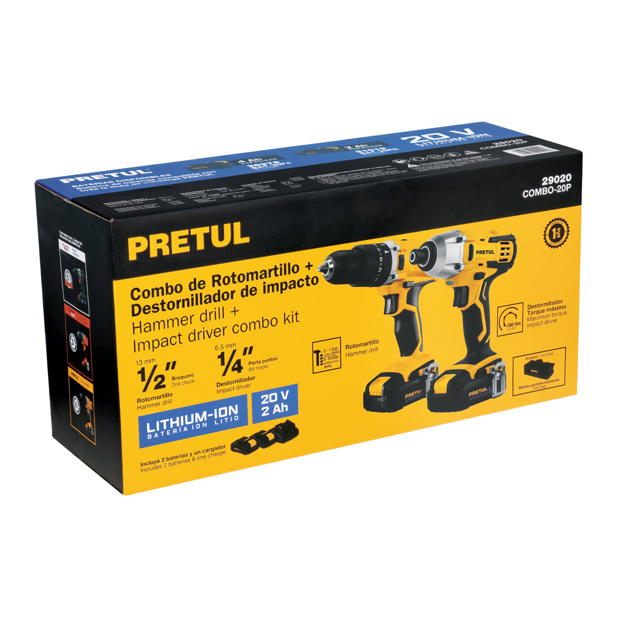 Combo rotomartillo/destornillador + destornillador de impacto, 20 V, PRETUL
