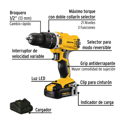 Combo rotomartillo/destornillador + destornillador de impacto, 20 V, PRETUL