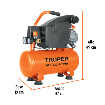 Compresor lubricado, 10 L, 2 HP, horizontal, 127 V