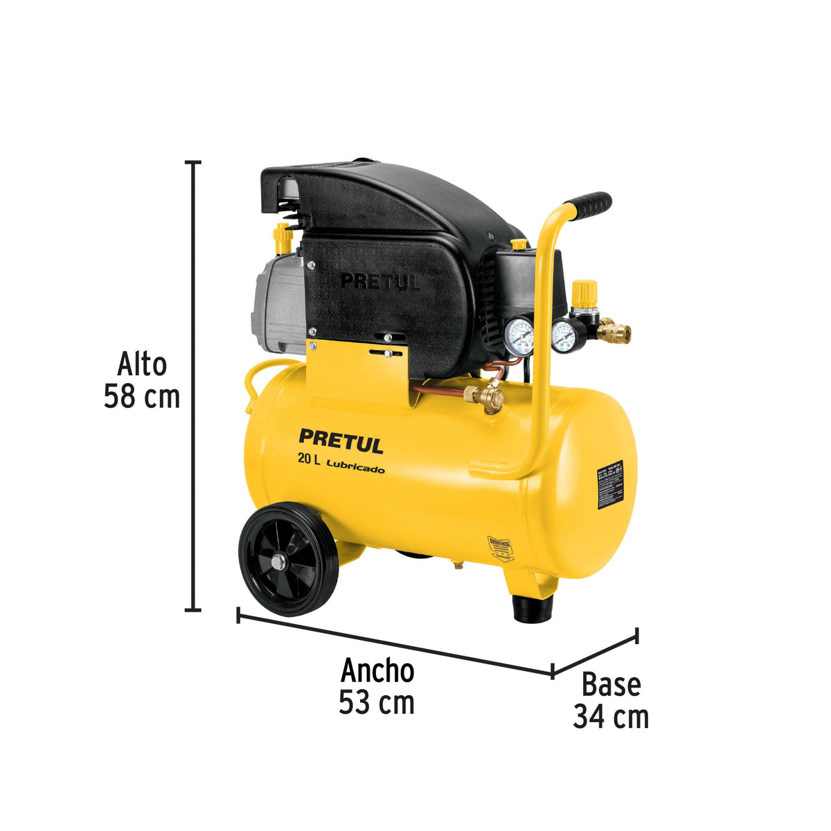 Compresor lubricado 20 L, 2-1/2 HP, horizontal, 127 V, PRETUL