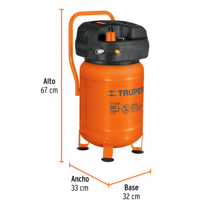 Compresor libre de aceite, 30 L, 3 HP, vertical, 127 V