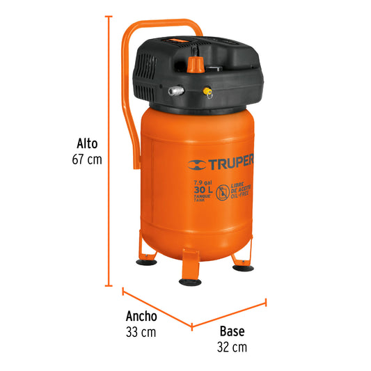 Compresor libre de aceite, 30 L, 3 HP, vertical, 127 V