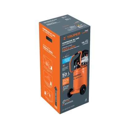 Compresor lubricado, 50 L, 3-1/2 HP, vertical, 127 V