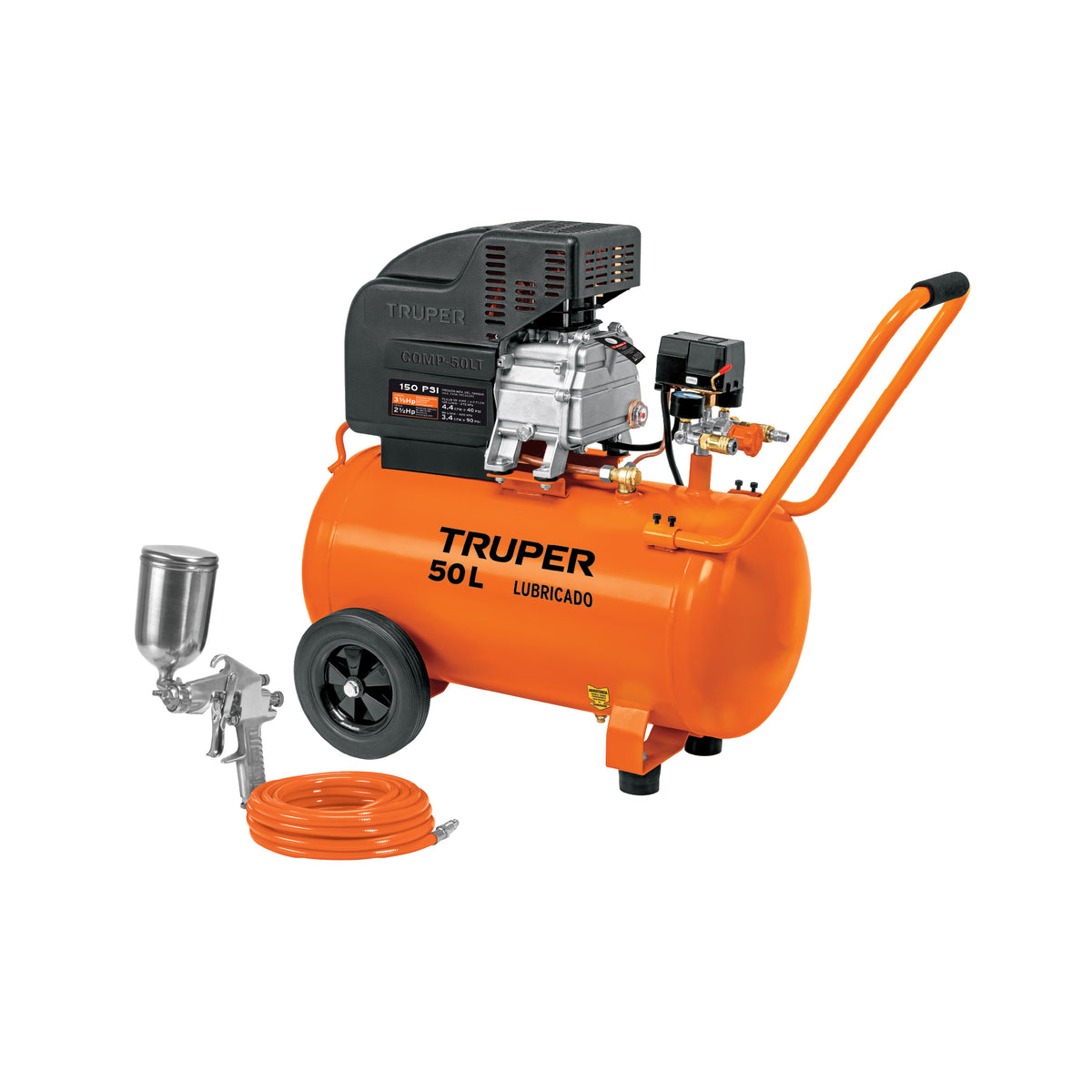 Kit compresor lubricado 50 L con manguera y pistola, 127 V