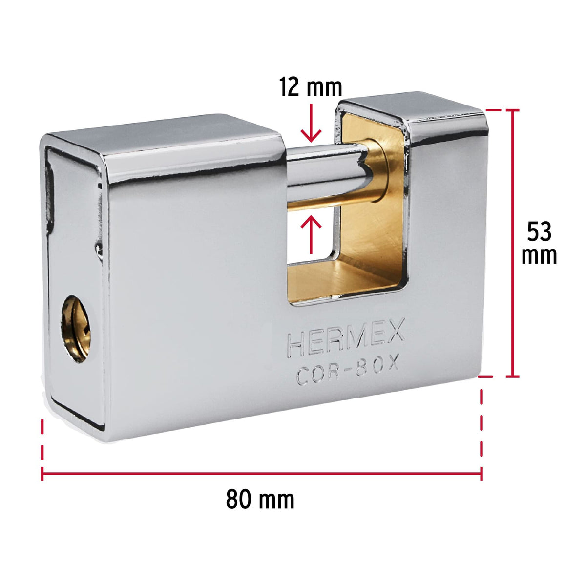 Candado antipalanca, 80 mm, blindado, llave tetra, HERMEX
