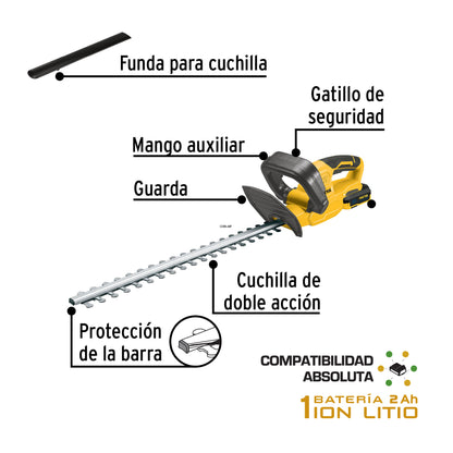 Cortasetos inalámbrico 20 V, 1 batería 2 Ah, 1 cargador, PRETUL