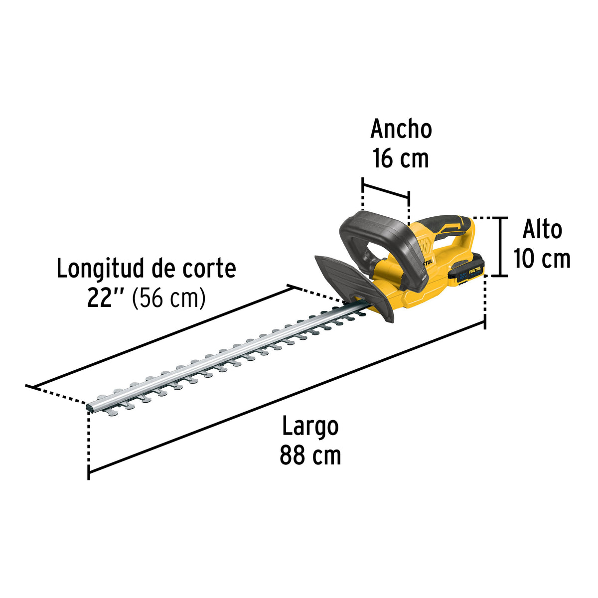 Cortasetos inalámbrico 20 V, 1 batería 2 Ah, 1 cargador, PRETUL