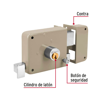 Cerradura de sobreponer derecha clásica, llave tradicional, caja, HERMEX