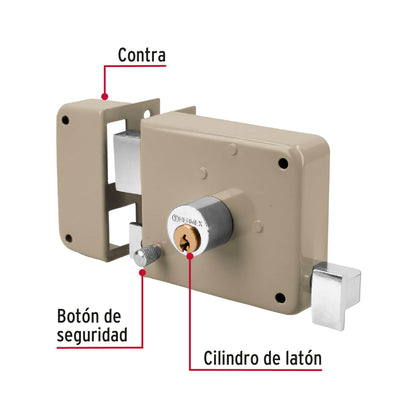 Cerradura de sobreponer izquierda clásica, llave tradicional, caja, HERMEX