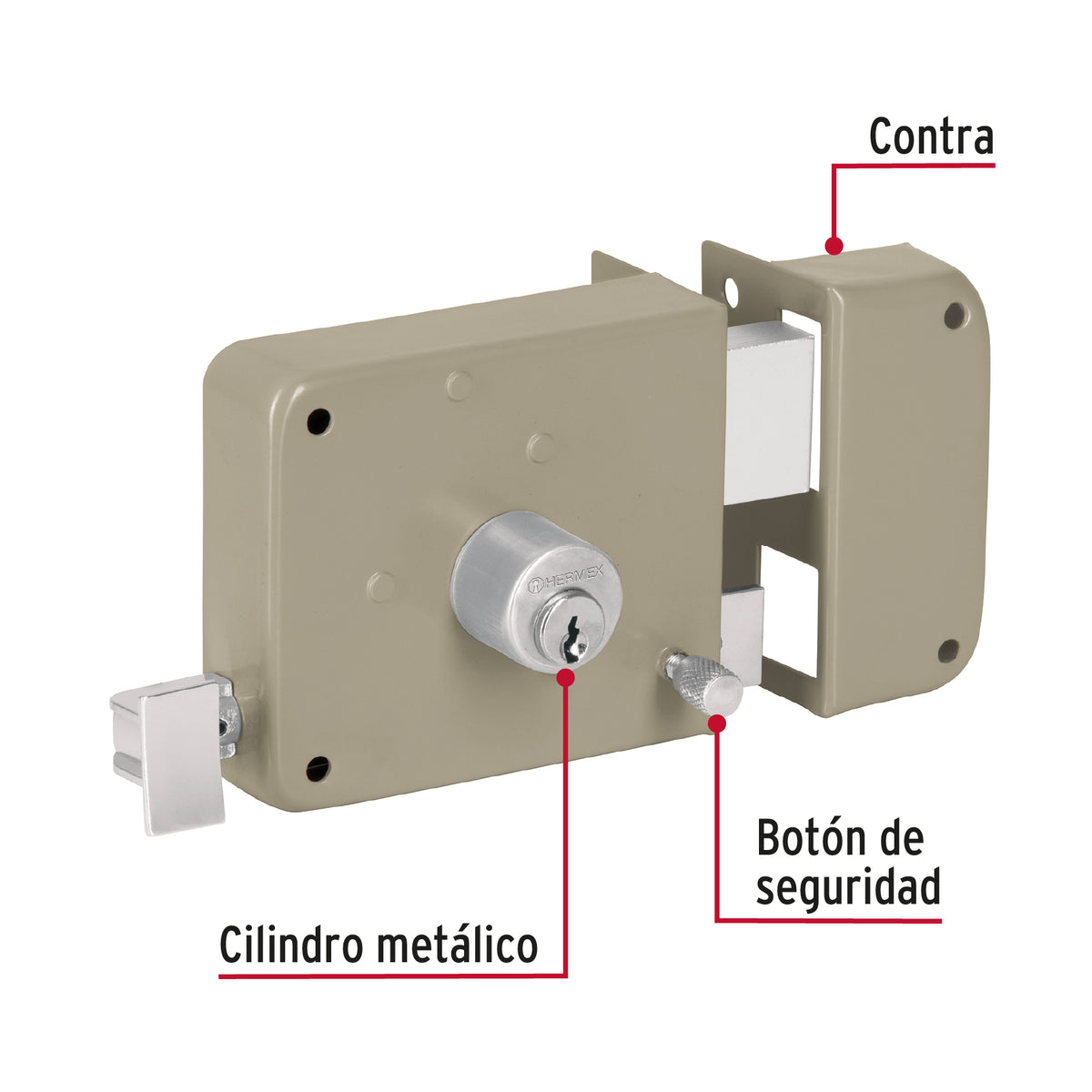 Cerradura de sobreponer derecha, instala-fácil, caja, HERMEX BASIC
