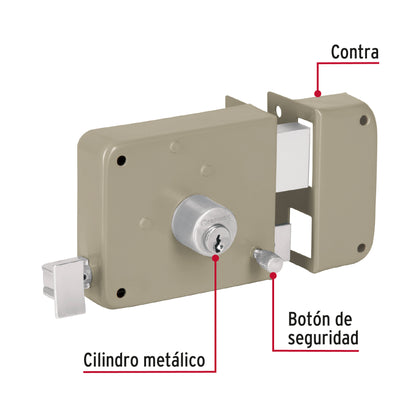Cerradura de sobreponer derecha, instala-fácil, caja, HERMEX BASIC