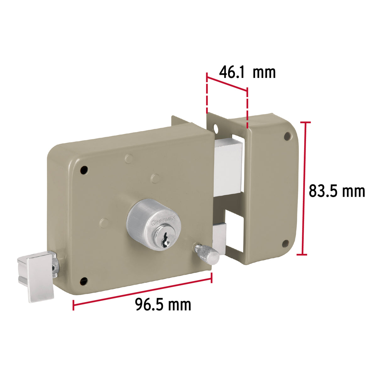 Cerradura de sobreponer derecha, instala-fácil, caja, HERMEX BASIC