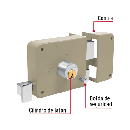 Cerradura de sobreponer derecha, instala-fácil, llave tradicional, caja, HERMEX