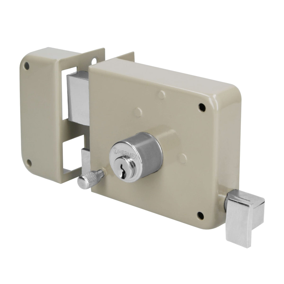 Cerradura de sobreponer izquierda, instala-fácil, caja, HERMEX BASIC