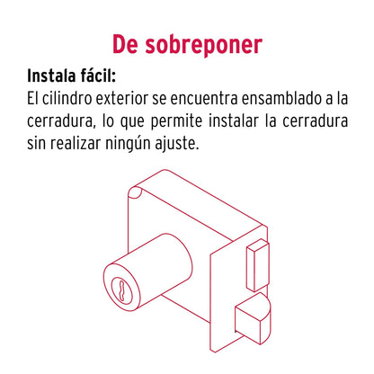 Cerradura de sobreponer izquierda, instala-fácil, caja, HERMEX BASIC