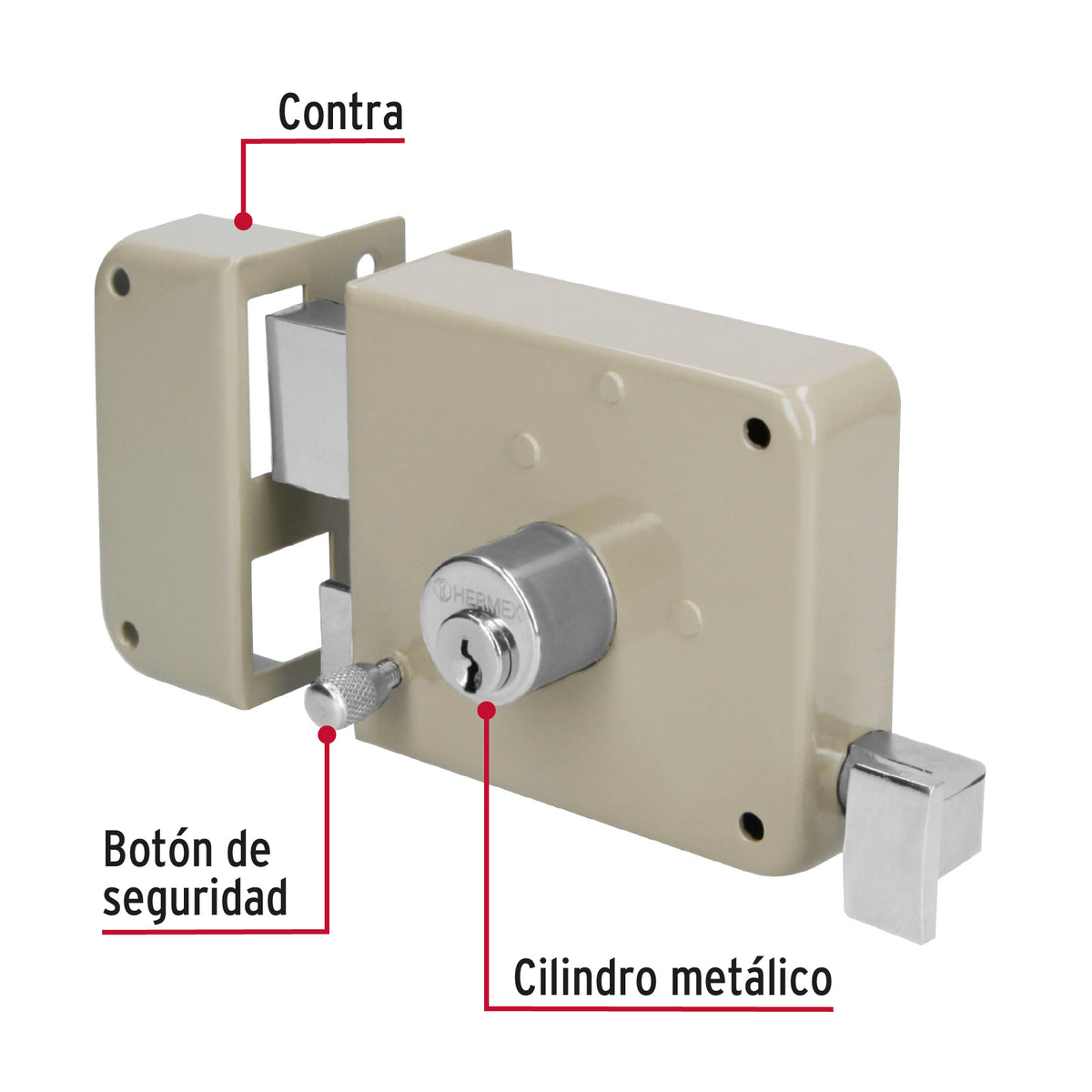 Cerradura de sobreponer izquierda, instala-fácil, caja, HERMEX BASIC