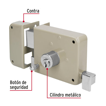 Cerradura de sobreponer izquierda, instala-fácil, caja, HERMEX BASIC