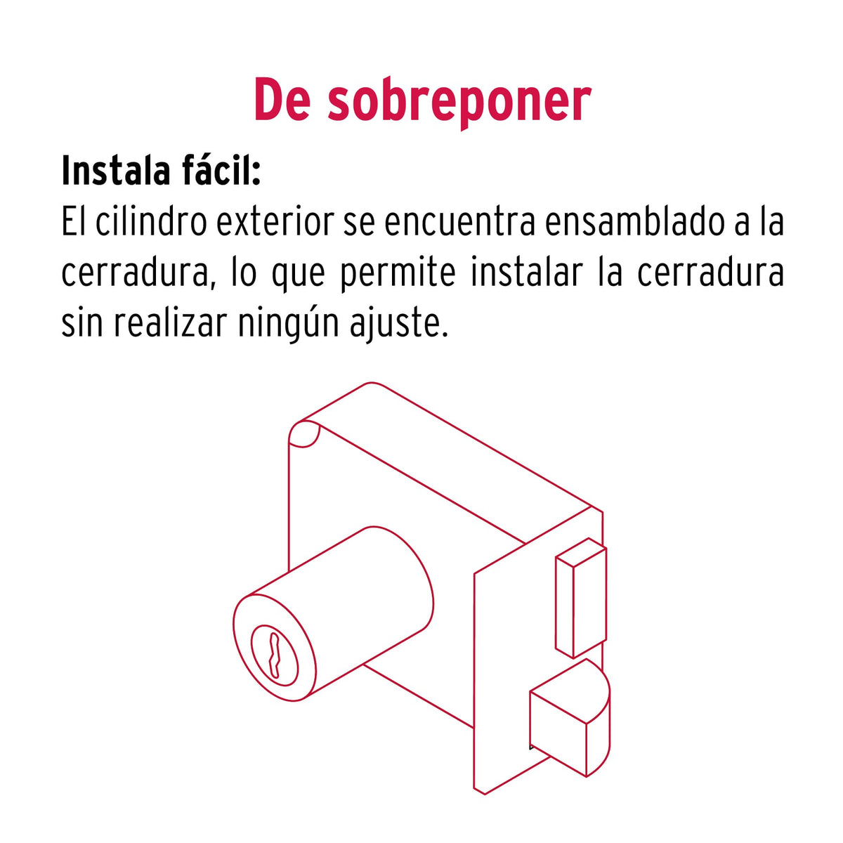Cerradura de sobreponer izquierda, instala-fácil, llave tradicional, caja, HERMEX