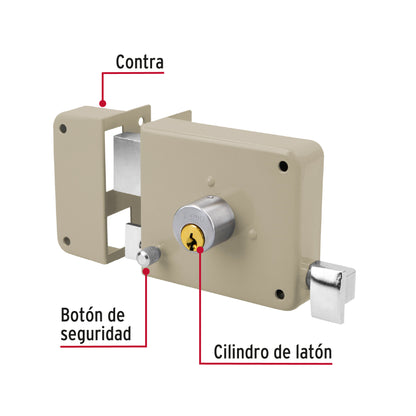 Cerradura de sobreponer izquierda, instala-fácil, llave tradicional, caja, HERMEX