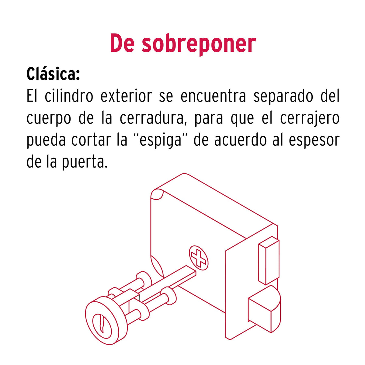Cerradura de sobreponer derecha clásica, llave tetra, caja, HERMEX