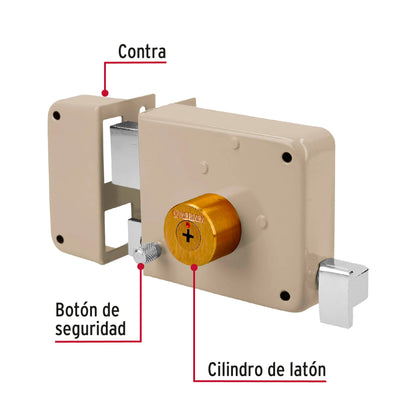 Cerradura de sobreponer izquierda clásica, llave tetra, caja, HERMEX