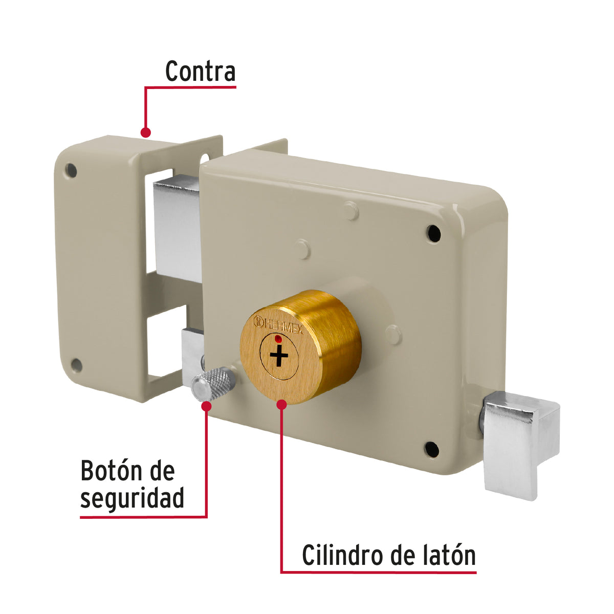 Cerradura de sobreponer izquierda, instala-fácil, llave tetra, caja, HERMEX