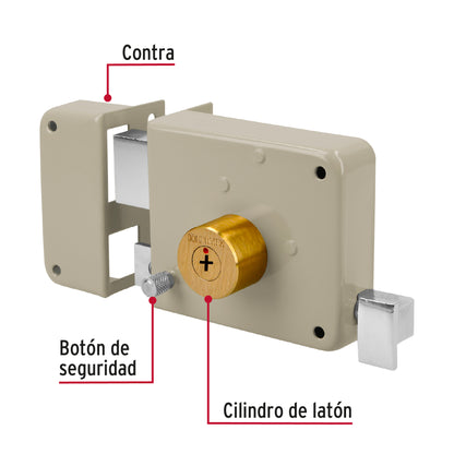 Cerradura de sobreponer izquierda, instala-fácil, llave tetra, caja, HERMEX