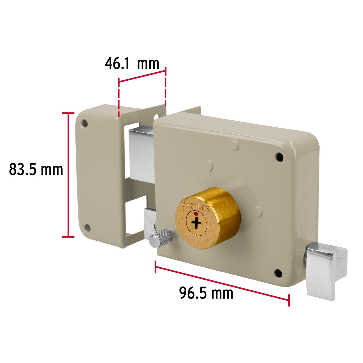 Cerradura de sobreponer izquierda, instala-fácil, llave tetra, caja, HERMEX