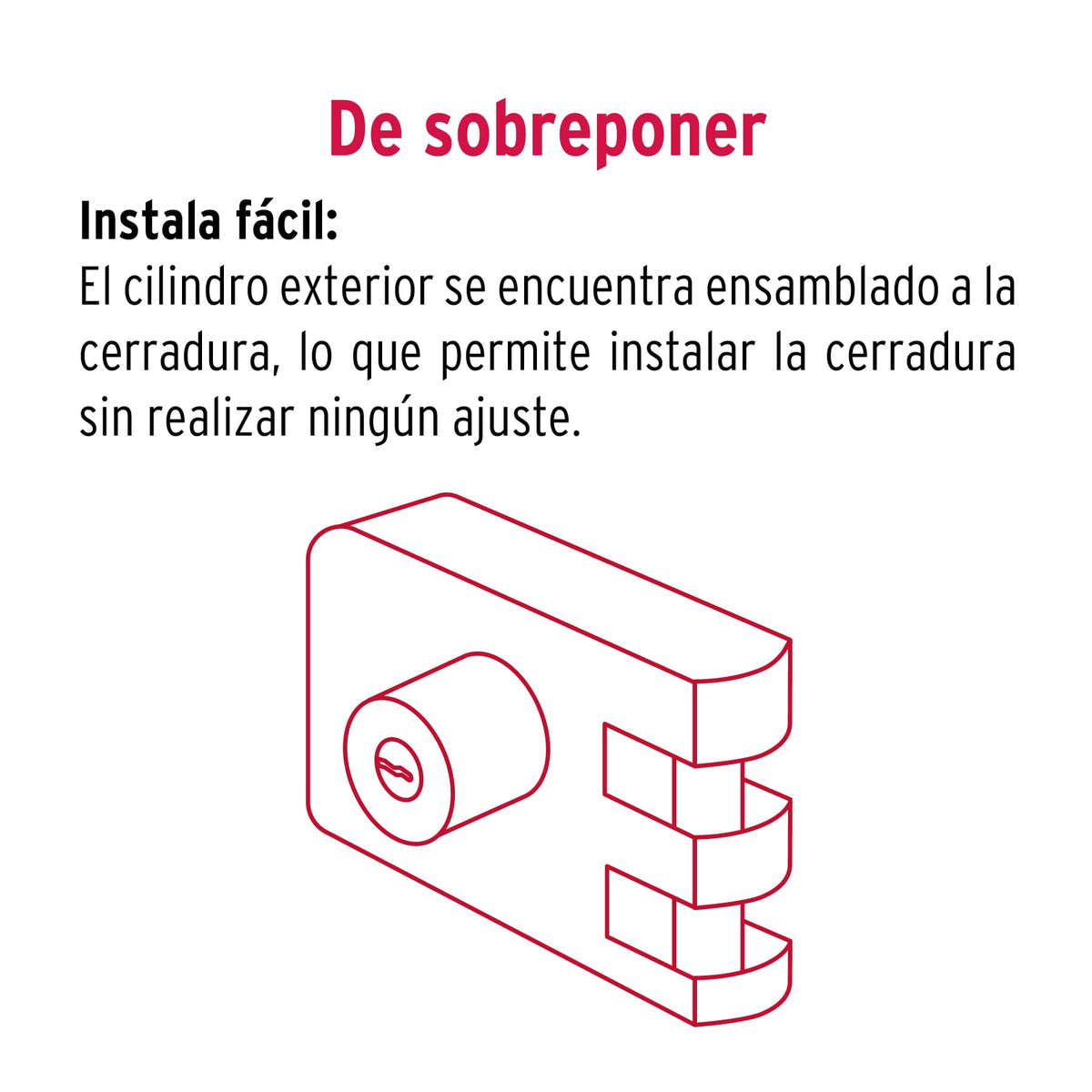 Cerradura de sobreponer para puerta corrediza, instala-fácil, derecha, HERMEX