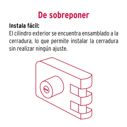 Cerradura de sobreponer para puerta corrediza, instala-fácil, derecha, HERMEX