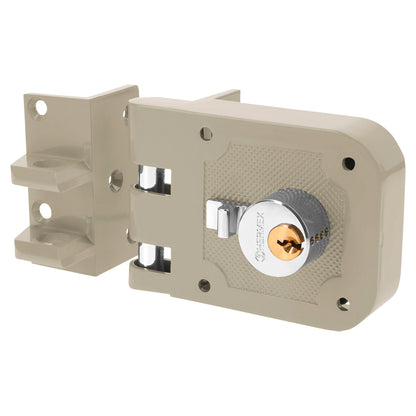 Cerradura de sobreponer para puerta corrediza, instala-fácil, izquierda, HERMEX