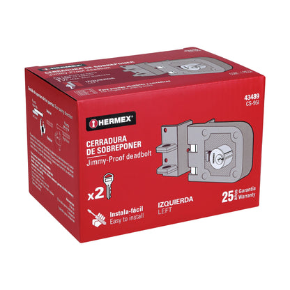 Cerradura de sobreponer para puerta corrediza, instala-fácil, izquierda, HERMEX