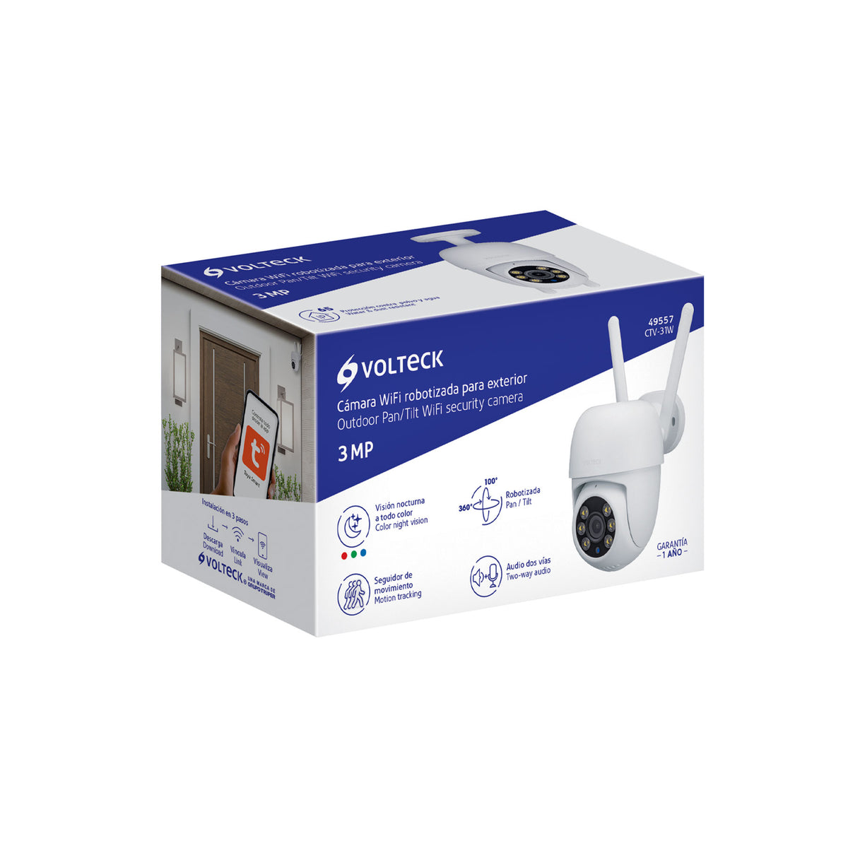 Cámara de seguridad WiFi robotizada para exterior, 3 MP, Volteck