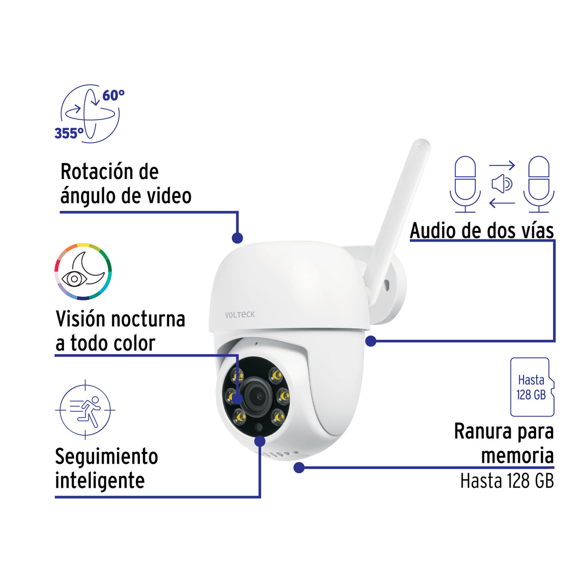 Cámara de seguridad WiFi robotizada para exterior, 3 MP, Volteck